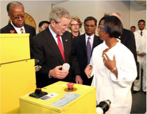 Dr. Shaik Jeelani in Materials Science Lab with President George W. Bush.